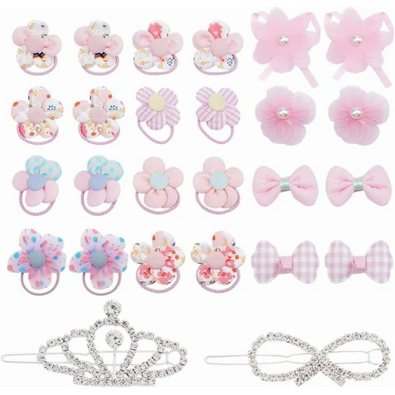 10Pcs Pink Small Dog Hair Bows with Rubber Bands 10Pcs Bulk Puppy Dog Hair Bows Cute Pet Puppy Top Knot Accessories with 2Pcs Sliver Clips for Big Small to Medium Dogs Colorful