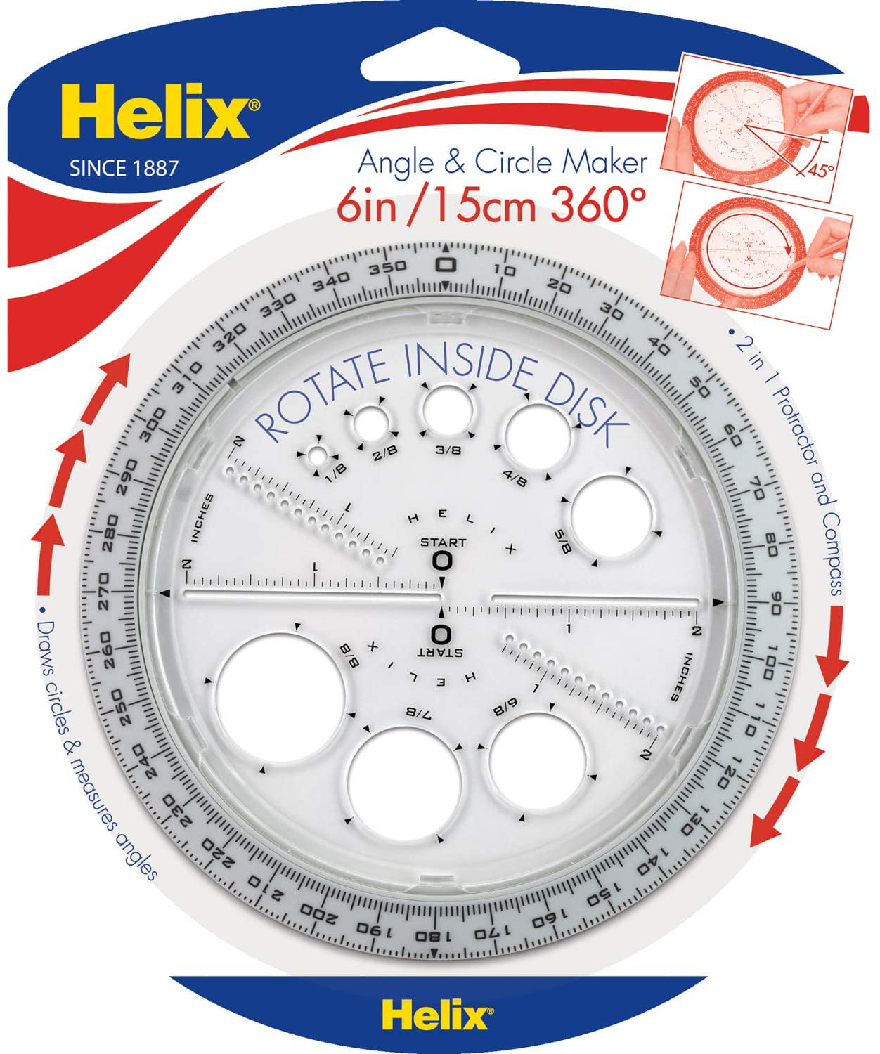 Assorted Colour 6 inch/15cm All in One Tool Details about   Helix Angle and Circle Maker 360° 