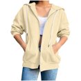 thumbnail image 5 of XUNKUSGA Hoodies for Women Zip Up Lightweight Solid Color 3/4 Sleeve Jackets for Women Fashion Basic Casual Sweatshirt for Women with Slant Pockets S-2XL,Beige, 5 of 9