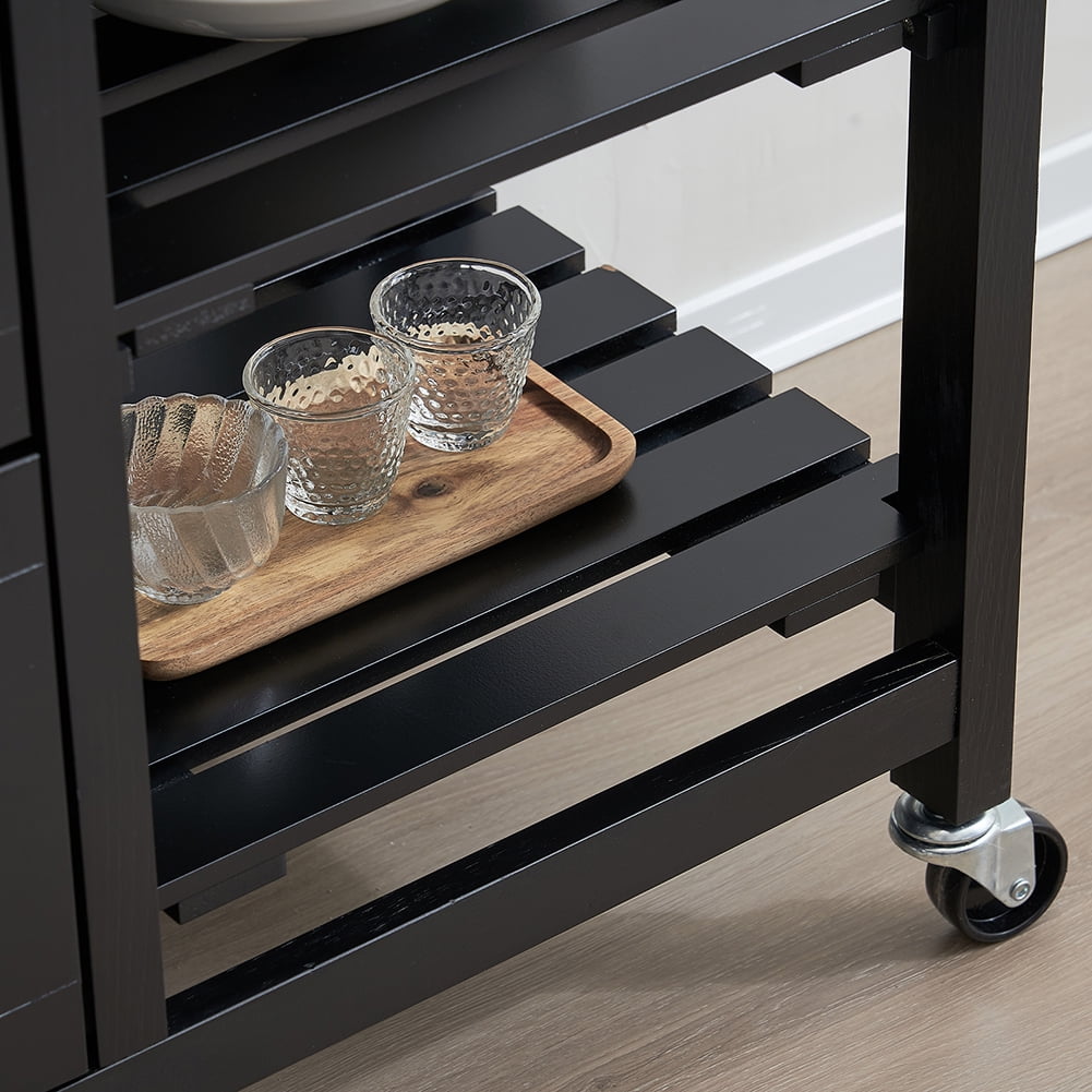 Kadyn Kitchen Island Cart, Moveable Kitchen Cart with Three Drawers and Three Layers Black Handle, Rolling Bar Cart for Home, Black Kadyn Kitchen Island Cart, Moveable Kitchen Cart with Three Drawers and Three Layers Black Handle, Rolling Bar Cart for Home, Black