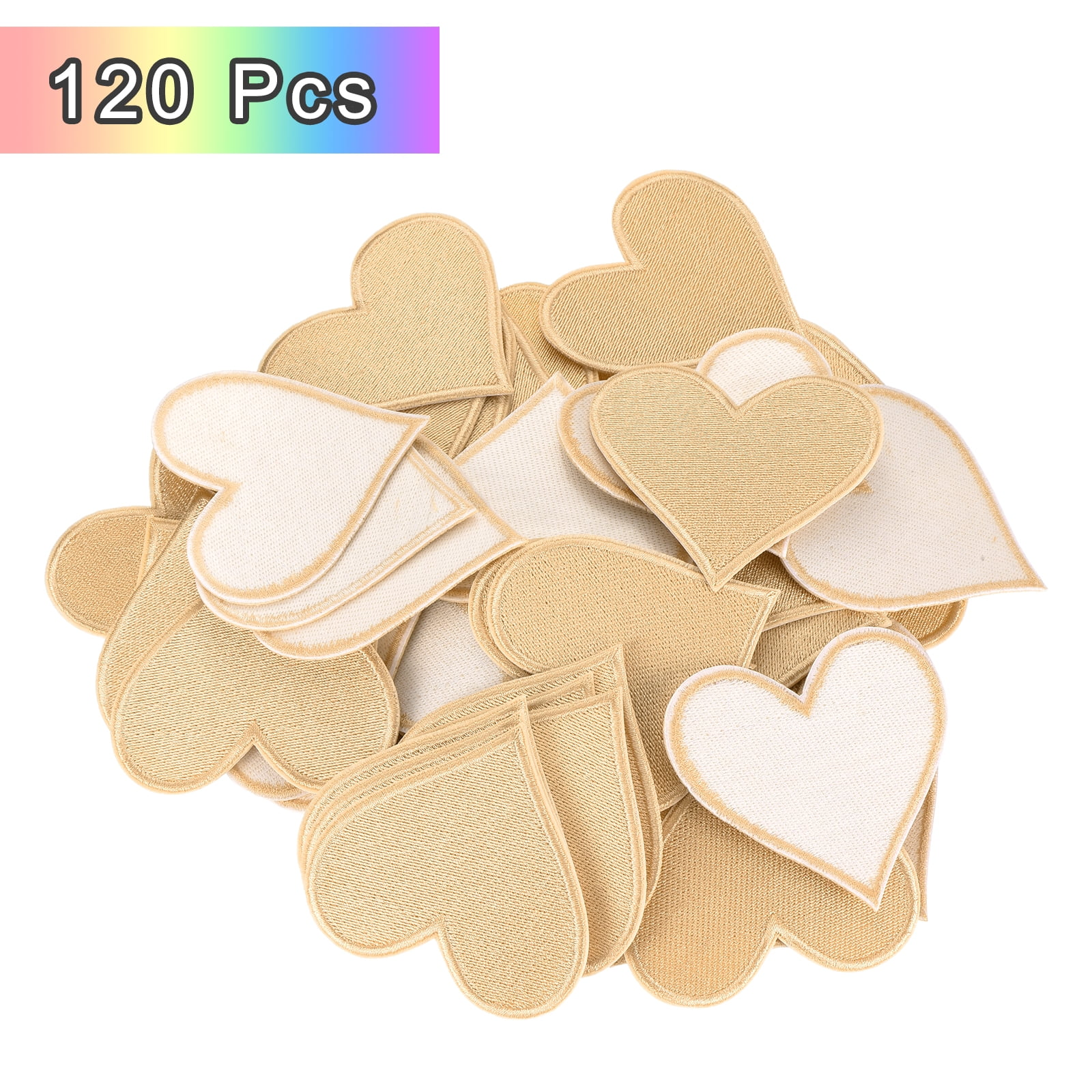 Heart Shaped Iron on Patches 6.8x7cm Embroidered Sew Patches Appliques for Clothing Repair Backpack Shoes Decoration Cream 120Pcs