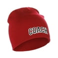 thumbnail image 2 of I&W Sports Team Coach Arch Letters Winter Knit Cuffless Beanie 3D Raised Layers, Red Beanie White Black, 2 of 2