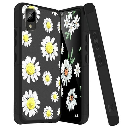 TJS for TCL ION Z Phone Case, Magnetic Support Dual Layer Drop Protection Impact Rugged Armor Cover (Chamomile Flowers)