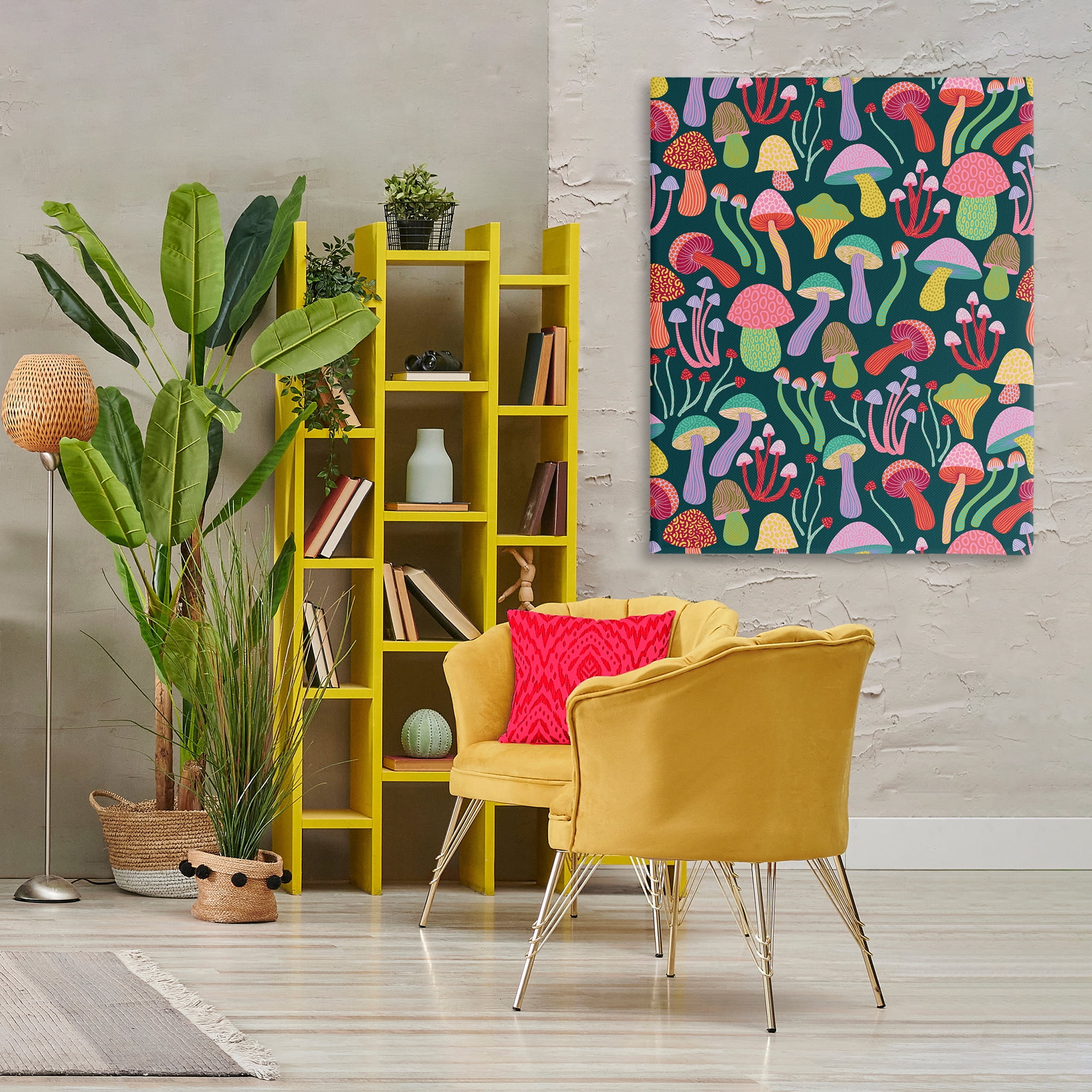 Stupell Industries Magical Times Mushrooms Plants & Flowers Painting Wrapped Canvas Art Print Wall Art, 36 x 48