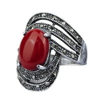 BAYAIXZ Wedding Bands for Women Boho Ethnic Bride Wedding Crystal Ring Antique Big Stone Rings for Women Vintage Wedding Jewelry Rings for Her Silicon Rings Travel Rings for Women (Red,10)