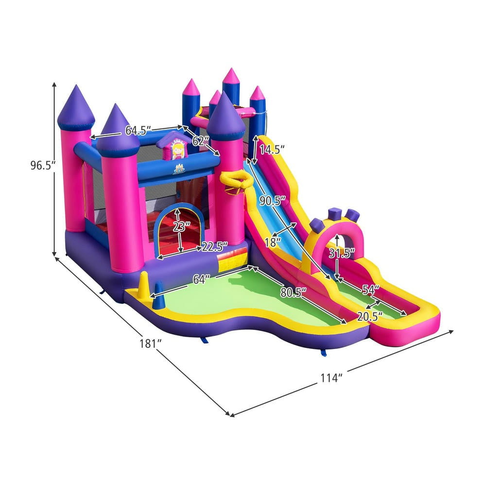 Barara King Inflatable Water Slides Bounce House with Climbing Wall and 680W Blower, Princess Themed Outdoor Bouncy Castle for Outdoor, Kids, Yard, Multicolor