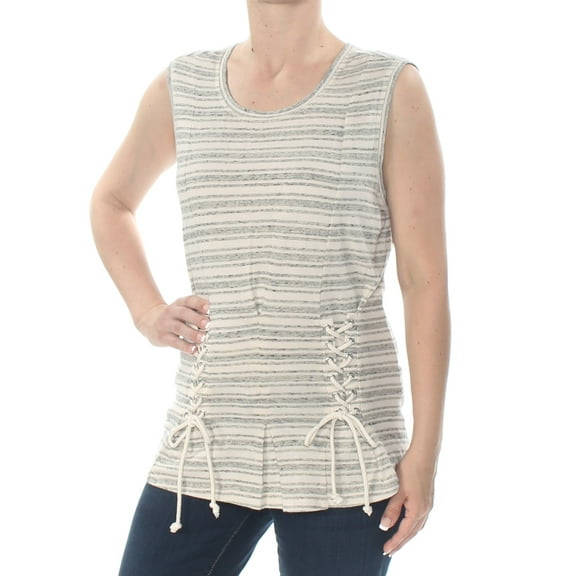 WILLIAM RAST Womens Ivory Tie Striped Short Sleeve Scoop Neck Top S