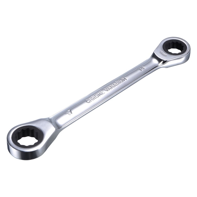 Unique Bargains Double Box End Ratcheting Wrench (14x17mm) Metric 72 Teeth 12 Point Ratchet Spanner Tools, CR-V