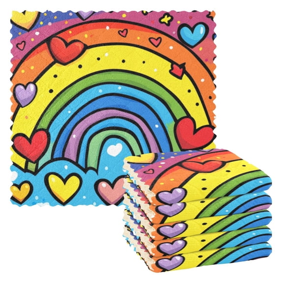 6 Pieces of Kitchen Towels 11x11Inch Kitchen Dish Cloths Kitchen Dish Towels Reuseable Cleaning Cloths Rainbows and Love