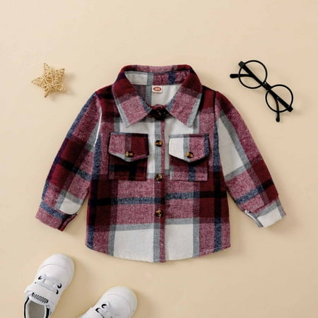 

Plaid Shirts for Kids Juebong Toddler Flannel Shirt Jacket Plaid Long Sleeve Lapel Button Down Shacket Kids Boys Girls Shirts Coats Fall Tops Red 3-4 Years