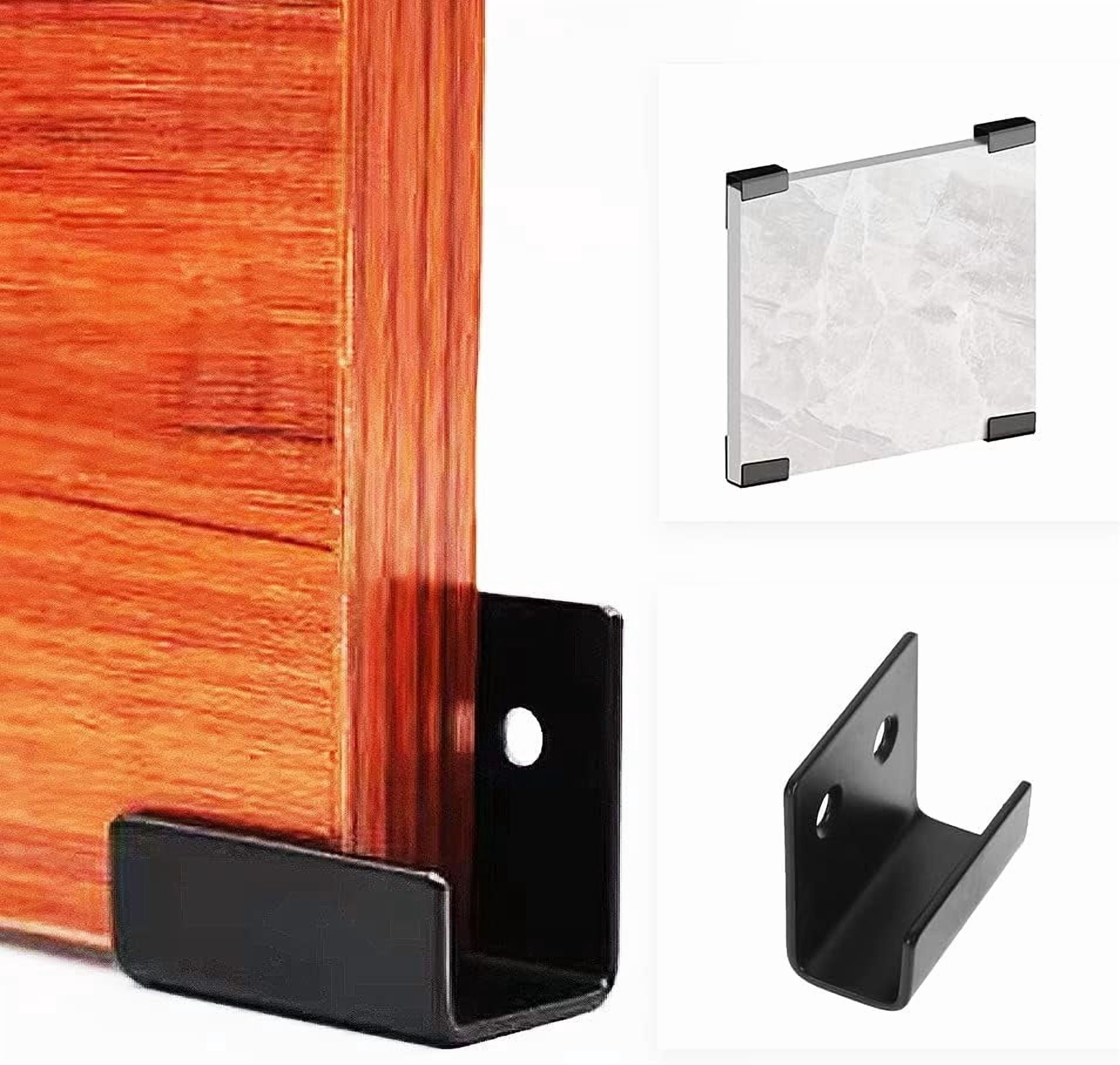 JJEAN-U Bracket Stainless Steel Mounting Brackets 1.6" x 1.3" Wall Hook Hanger Fastener Heavy Duty Billboard Holder Tile Hanger with Installation Screws-6 Packs (Black)