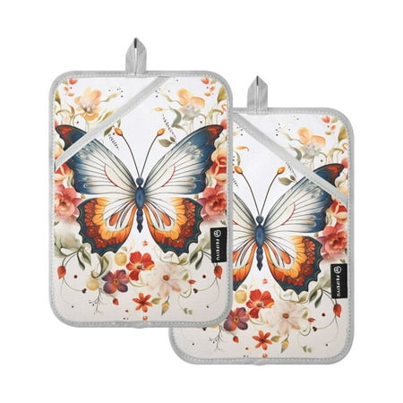 

Pot Holders Set of 2 Heat Resistant 338℉ Kitchen Oven Gloves Potholder Cooking Baking Microwave Mitts Beautiful Floral on A Butterfly