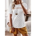 thumbnail image 4 of Slatcetga Women T Shirt Lace Trim Round Neck Short Puff Sleeve Pure Color Casual Lady Pullover Top for Spring Summer White M, 4 of 7