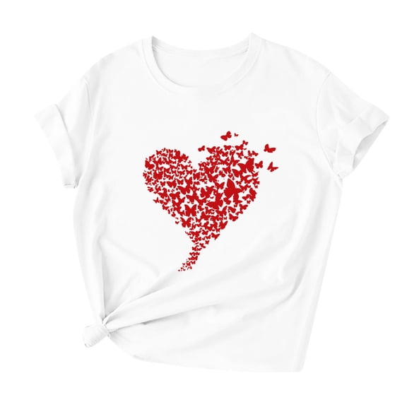 mihongmao Valentine Shirts for Women Valentine's Day Printed T-shirt Round Neck Short Sleeved White 3X