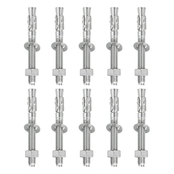 Uxcell 10 Pcs Wedge Anchors, 1/2" x 4-1/2" Stainless Steel Concrete Anchors Bolts, Heavy Duty Standard Fastener for Cement Wall Base Bracket (Include Washers Nuts, Silver Tone)