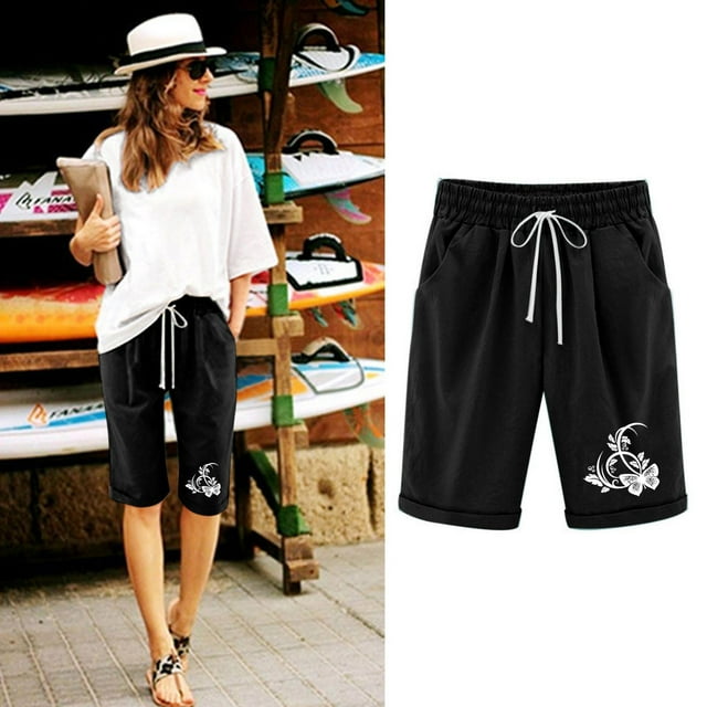 Puntoco pantalones cortos de verano para mujer, moda 2024, pantalones cortos informales con estampado de cinco puntos de verano para mujer, pantalones cortos de lino y algodón de talla grande