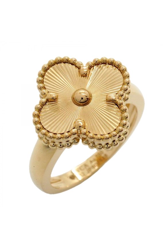 Pre-Owned Van Cleef & Arpels Alhambra Guilloche Ring, 18K Yellow Gold, Size 52, Ladies',...
