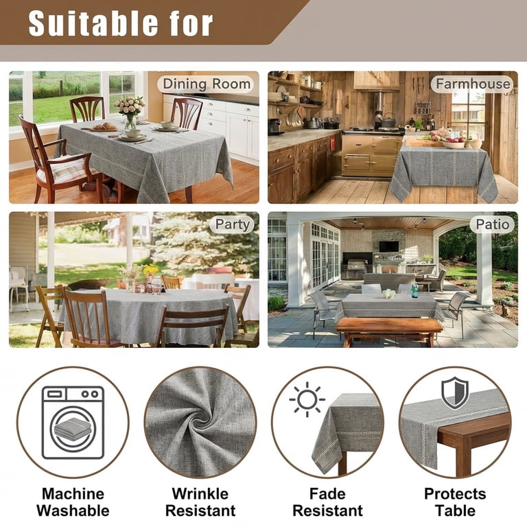 Sm:)e Openwork Linen Tablecloth, Farmhouse, 60x84, Gray photo 6