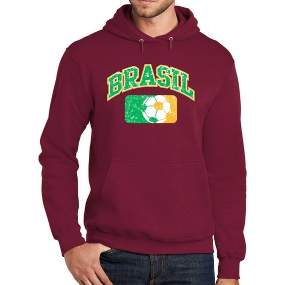 Mens Adult BRASIL FUTBOL Soccer Hoodie Sweatshirt, Small Cardinal