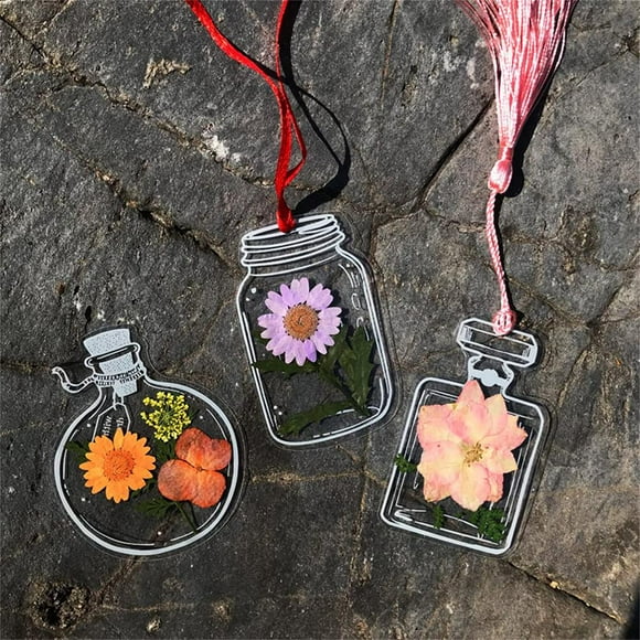 Marcapáginas de flores secas transparentes, marcapáginas de flores hermosas hechas en casa, marcapáginas de flores secas DIY, Clips de página de flores, marcapáginas