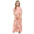 thumbnail image 4 of OGLCCG Girls Summer Long Dress Short Sleeve Casual Holiday Modest Maxi Dress with Pockets Floral Printed T-Shirt Dress for 4-14 Years, 4 of 6