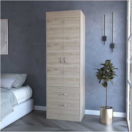 JERFIT Light Gray Armoire with Cabinet and Drawers, Freestanding Wardrobe Closet for Bedroom