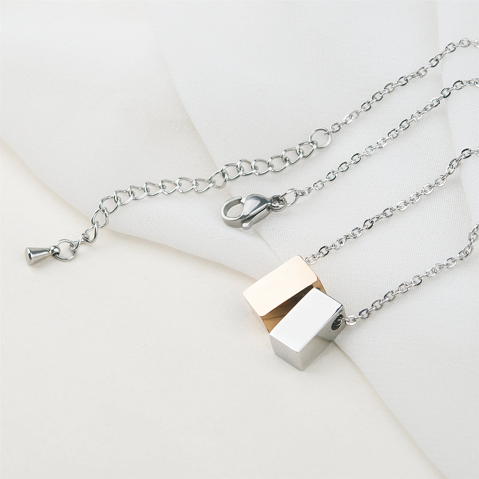 Anavia Coworkers Gifts for Christmas, Christmas Necklace for Friends, Teacher Boss New Year Necklace Jewelry Gifts for Christmas-[Rose Gold & Silver Cubes]