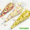 thumbnail image 5 of Tripumer 200 Pcs Cone Shaped Treat Bags Cone Cellophane Bags 6.3 x 11.8 inch Cone Triangle Plastic Bags Triangle Packaging Bag for Treats Popcorn Favor Candy Cookies DIY Flower, 5 of 8