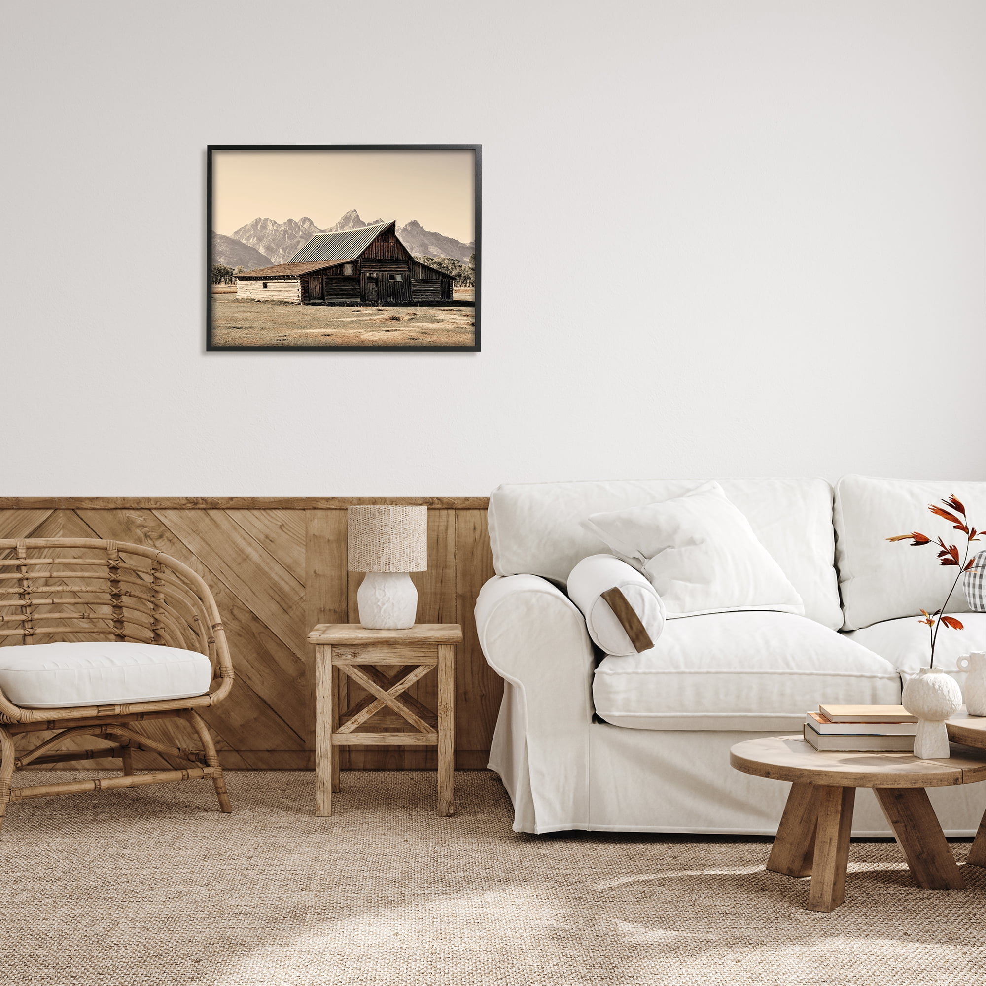 Stupell Rural Cabin Nature Mountain Peaks Landscape Photography Black Framed Art Print Wall Art