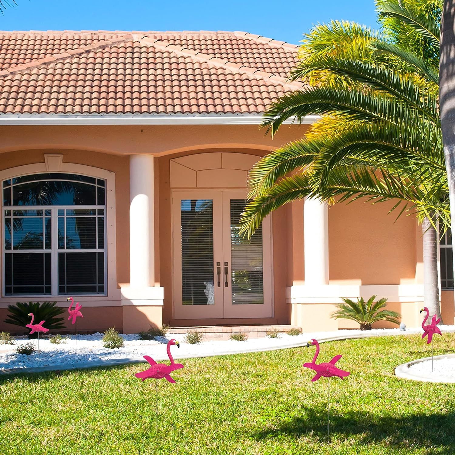 4E's Novelty 12 Pcs Twirling Wings Pink Flamingo Yard Decorations, Small Garden Decor & Party Supplies