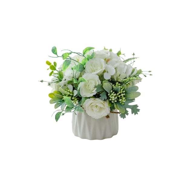 Jarrones para Flores Flores Artificiales Emparejadas con Pequeños Jarrones de Cerámica, Variedades de Seda Falsas, Bolas de Flores, Flores Frescas, Mesas Decorativas Adecuadas para Reuniones Familiare