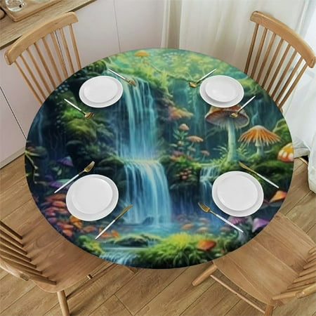 

Sheronv Waterfall Mushrooms Forest Round Table Cover Stain Resistant Washable Indoor Outdoor Kitchen Dining Wedding Parties 100% Polyester Washable Home Outdoor Decoration Table Cover 38 -42