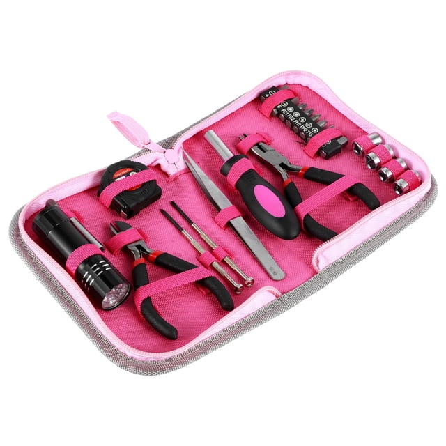 23Pcs Household Repair Tool Kit Multifunctional Pink Home Hand Tool Set with Storage Bag Portable Women Repair Tool Combination Set with for DIY Home Repair-pink-