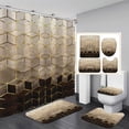 thumbnail image 2 of Brown Gradient Shower Curtain Set, Modern Geometric Shower Curtain with Golden Cubic Lines and Texture Art Bath Accessories with Mats, 2 of 3