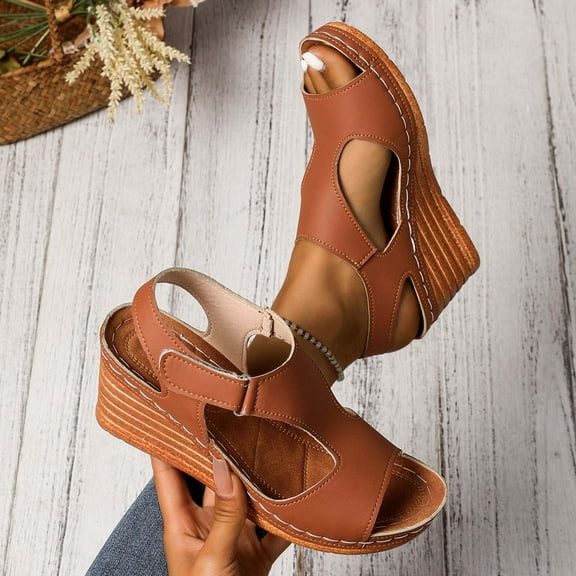 Summer Sandals for Women 2025 Wedge Open Toe Ankle Strap Slippers Summer Casual Women Beach Fashion Lazy Shoes