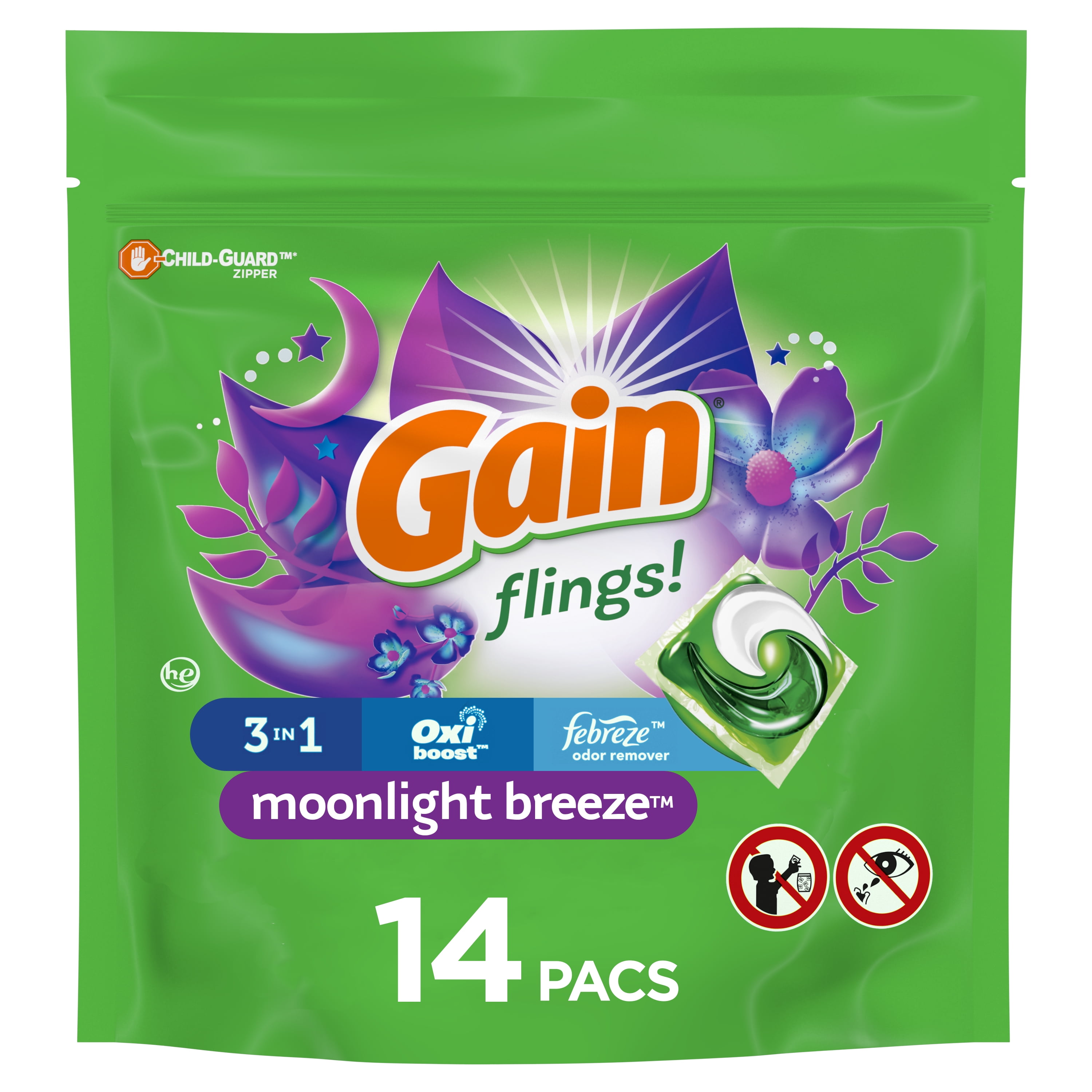 Gain Flings Moonlight Breeze, 14 Ct Laundry Detergent Pacs Walmart