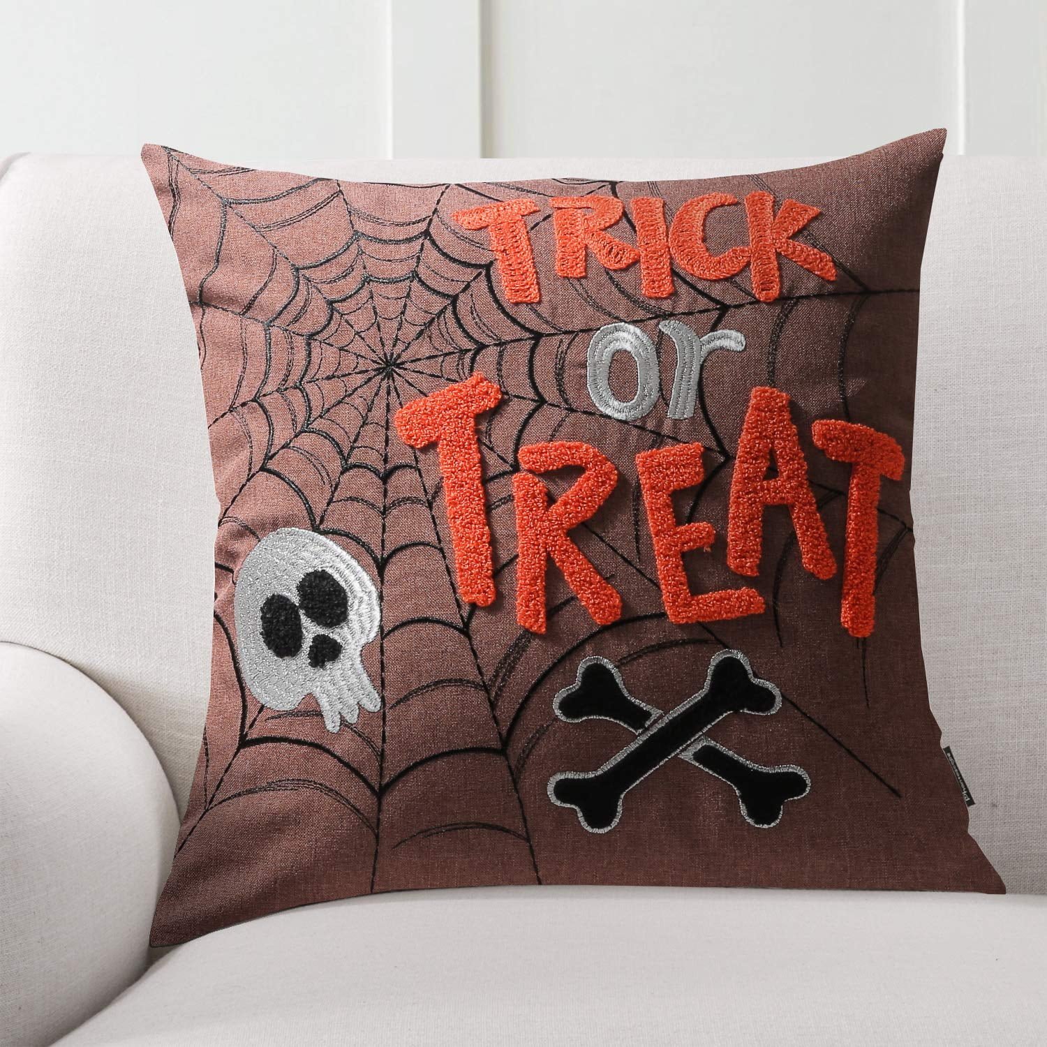 12 Orange Decorative Halloween Pillow with Black and White Embroidery