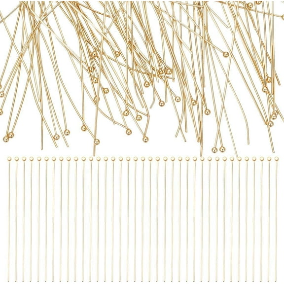 100Pcs 24K Golden Stainless Steel Ball Head Pins 50mm Straight Head Pin Metal Eye Pins Findings End Headpins Findings