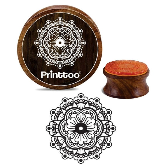 Printtoo Scrap-booking Wooden Rubber Stamp Round Floral Mandala Pattern Craft Textile Stamps-5 Inch