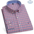 thumbnail image 1 of Oxford-Camisa de manga larga para hombre, 100% algodón, informal, ajustada, Color sólido, estampado a cuadros, a rayas, Formal, talla grande, 1 of 4