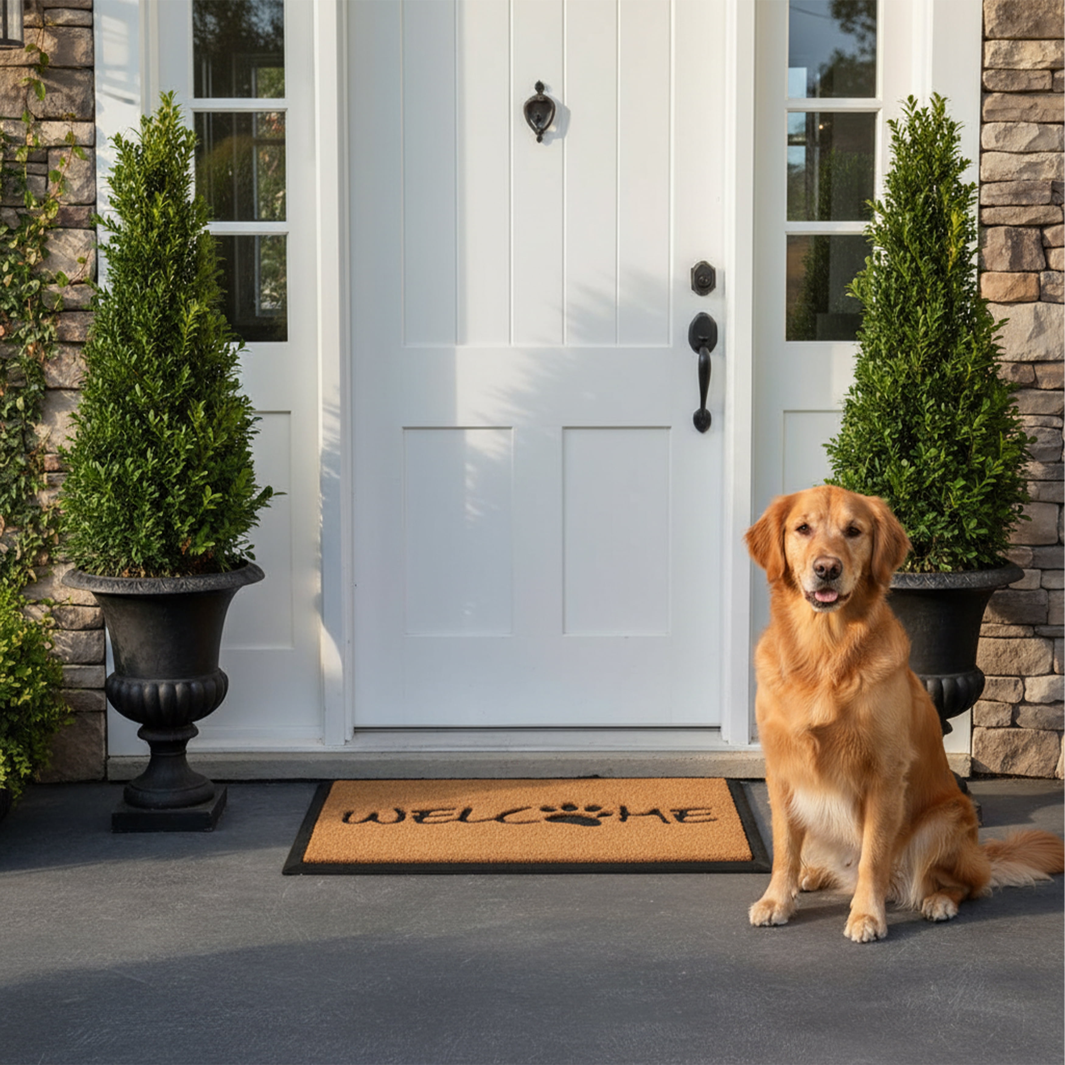 Calloway Mills 102742436 24 x 36 in. Welcome Paw Rectangular Doormat, Natural & Black