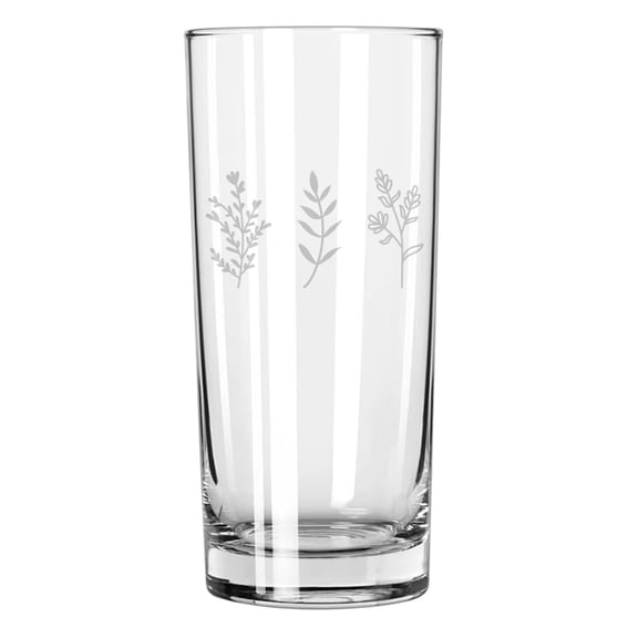15 oz Tall Beverage Drinking Glass Highball Tumbler Gift Plant Floral Trio Simple Farmhouse