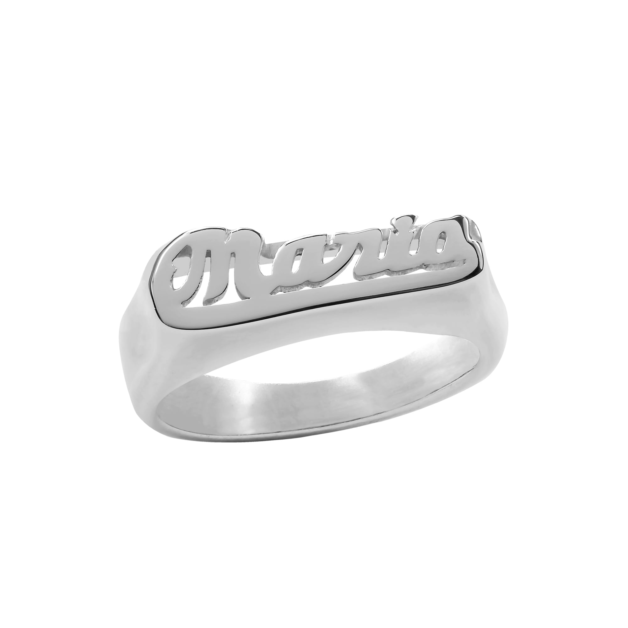 Personalized Script Name Ring with Polished Bar Under Name