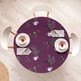 thumbnail image 4 of Ambesonne Floral Fitted Round Tablecloth, Leaves Cups Butterflies Art, 56"- 60" Diameter, Reseda Green Dark Magenta, 4 of 5