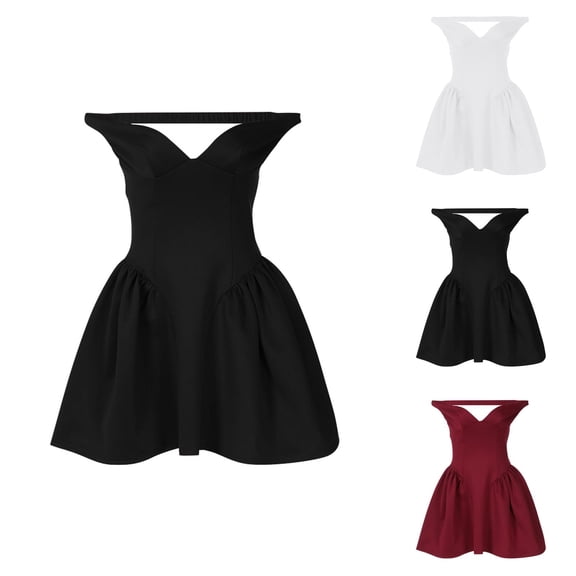 Summer Dresses for Women Sleeveless Off Shoulder V Neck Backless A Line Flowy Mini Dress Homecoming Dress