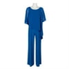 Adrianna Papell Scoop Neck Asymmetrical Popover Chiffon Cape Zipper Back Solid Jersey Jumpsuit-BLUE SAPPHIRE