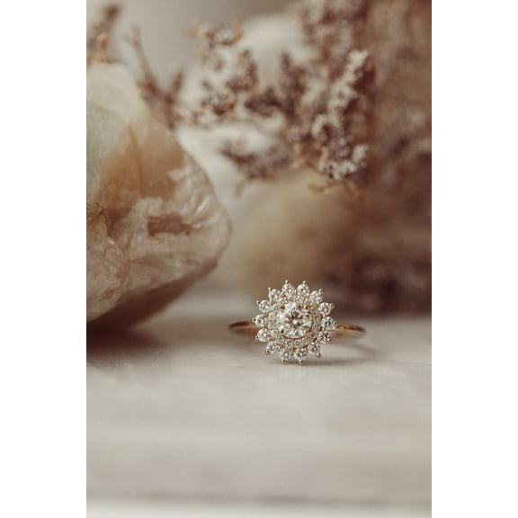 Forever Jewels 1Ct Round Cut Moissanite Women Cluster Ring 14K Rose Gold Plated