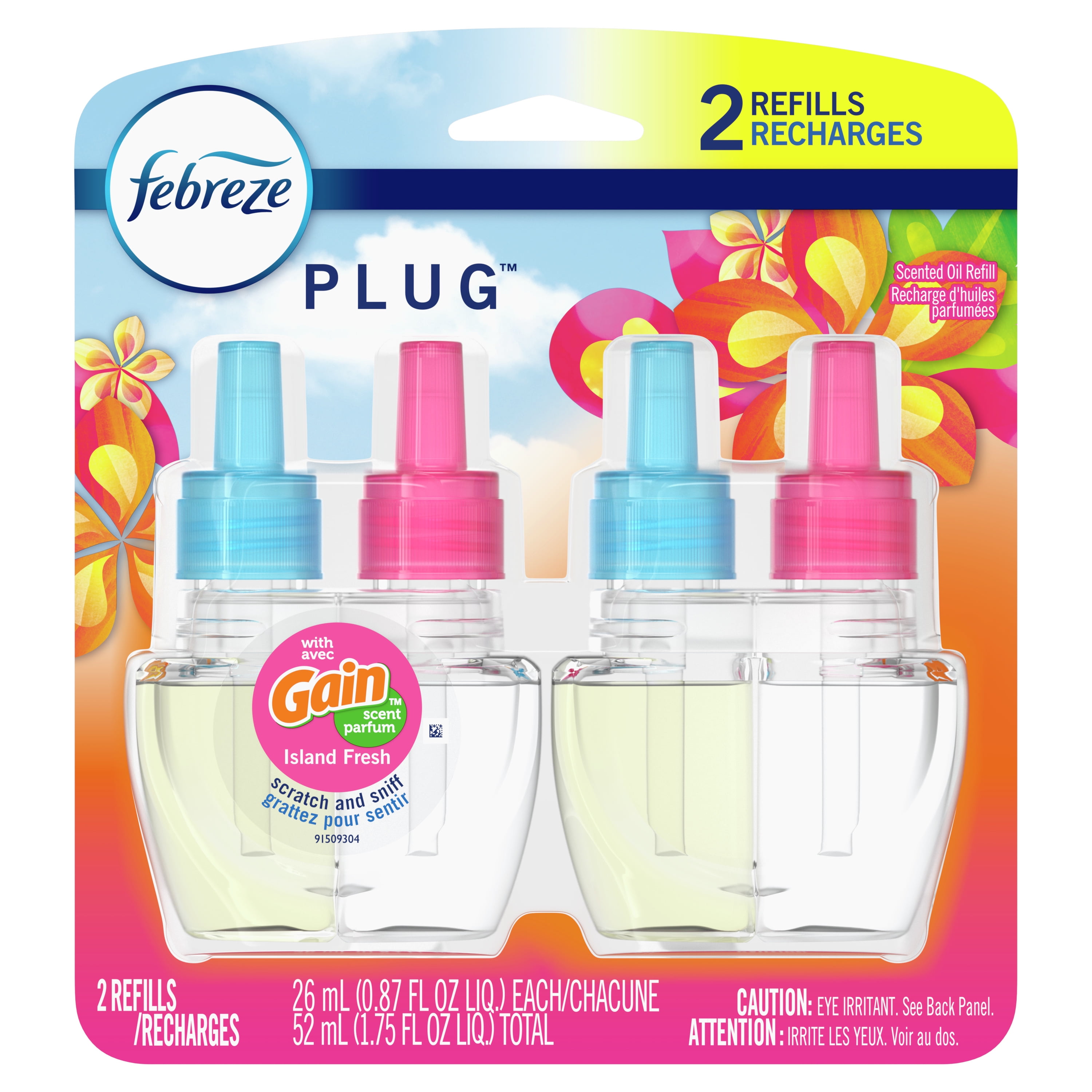 Febreze Plug OdorEliminating Air Freshener, Gain Island Fresh, 2 ct