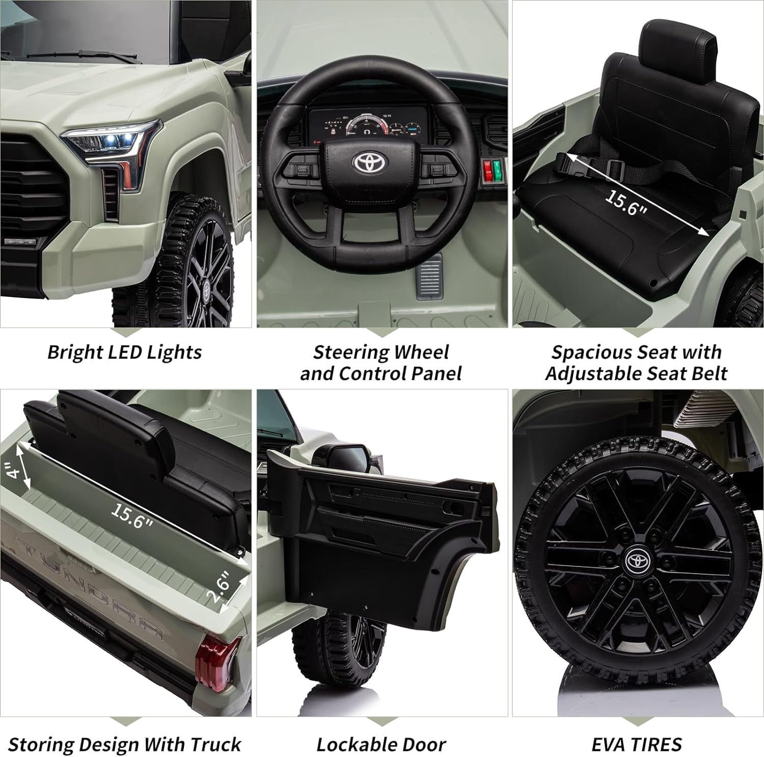 Toyota Tundra 12V Ride on Truck Car for Kids, , Battery Powered Electric Toys with Remote Control, MP3, LED Lights, Suspension System, Double Doors, Safety Belt, for 3+ Years Old, Light Green