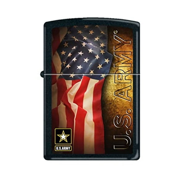 Zippo Lighter - Personalized Custom Message Engraved on Backside for U.S. Army Flag Black Matte #Z5024